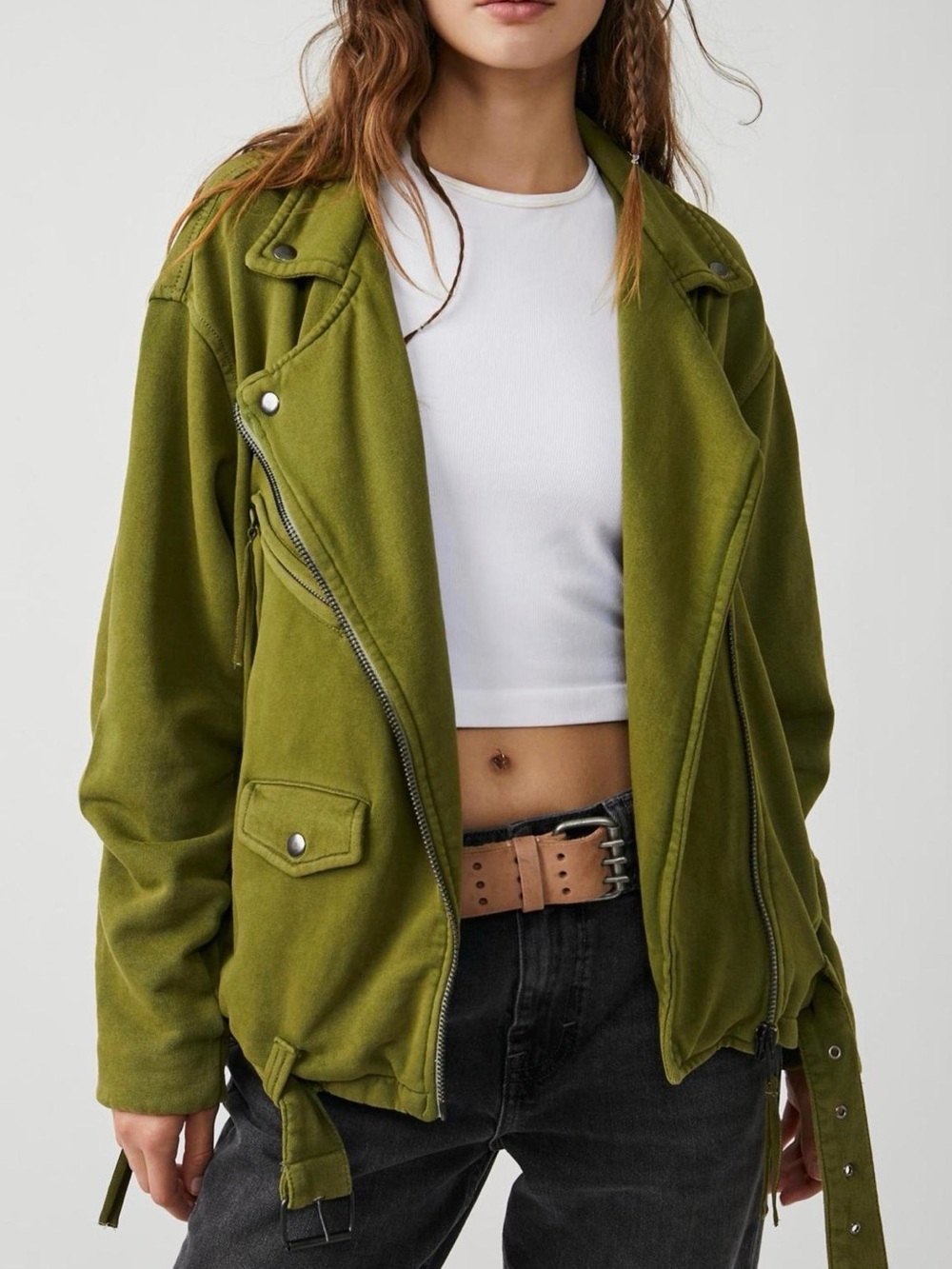 Free people we the free rebel knit oversized Green Women's Moto Jacket large